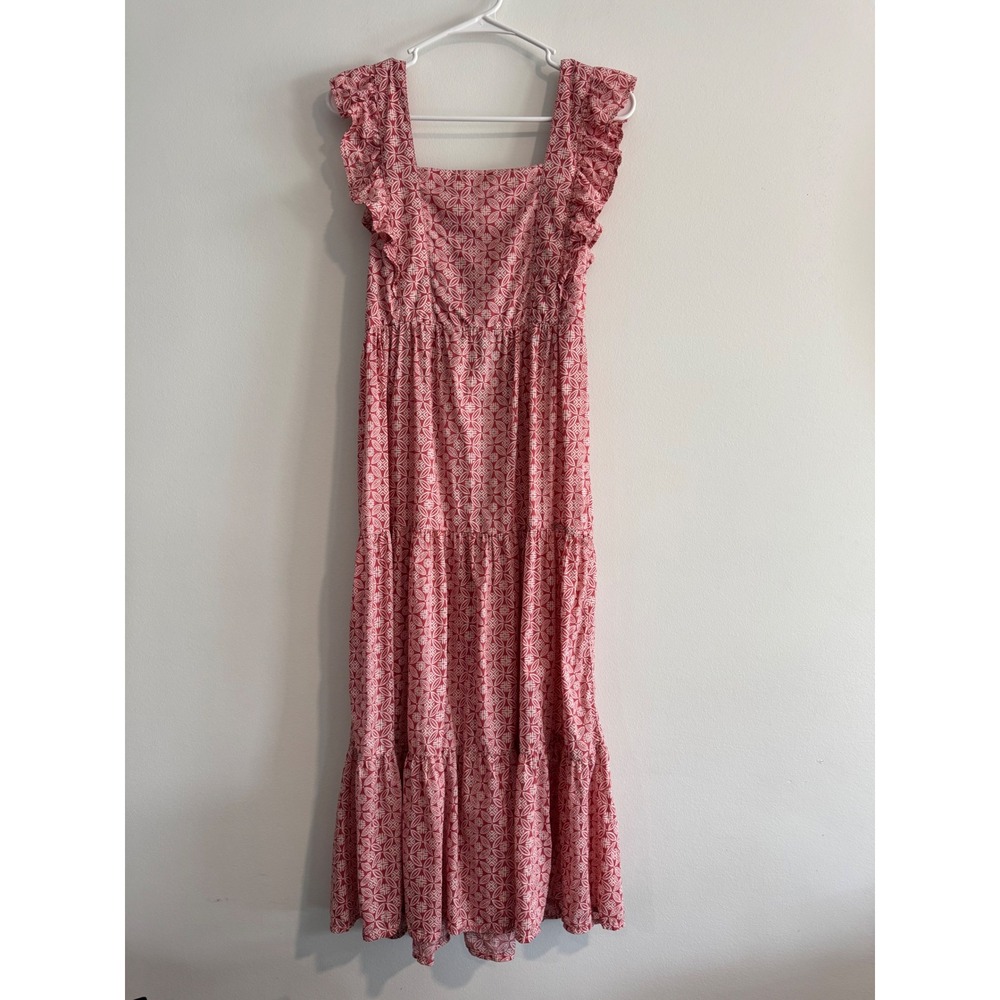 BeachLunchLounge Tiered Maxi Dress Womens Small Red White Ruffle Cottagecore‎